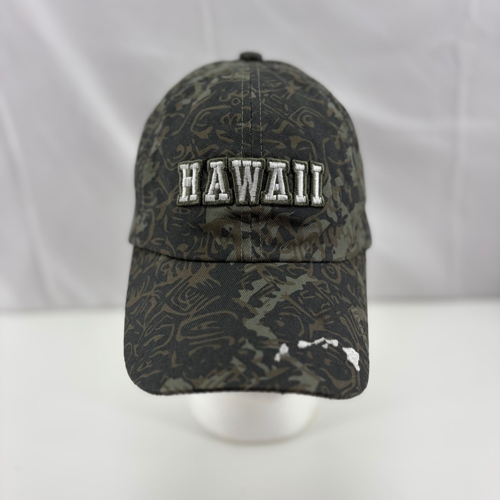 Island Crew Hawaii Camo Hat Tribal Print Aloha Strapback Baseball Cap Green